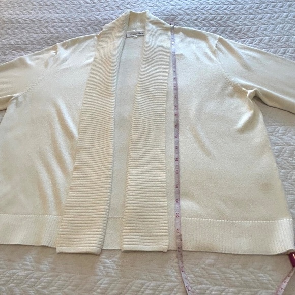 NWOT Calvin Klein Cropped Shawl Collar Open Cardigan 3/4 Sleeve Size L Cream - Picture 12 of 15